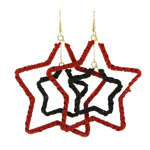 S CAROLINA GAMECOCKS Raffia Star Football Team Colors Garnet Black Earrings - Picture 2 of 2